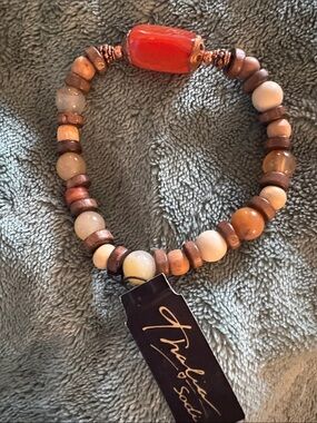 Thalia Sodi Orange Stone and Wood Bead Bracelet